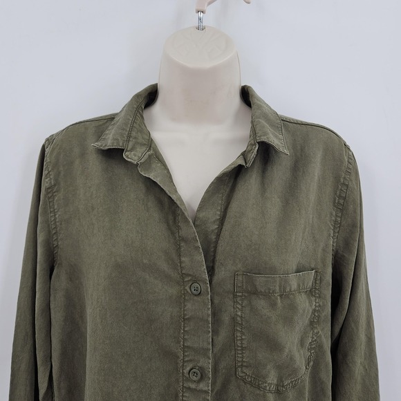 Anthropologie Cloth & Stone Shirt Women M Button Raw Hem Tencel Lyocell Top Fall - Picture 3 of 11